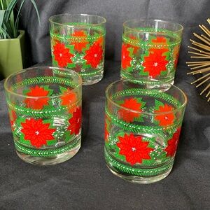 Vintage 1975 Hallmark “Poinsettia” Christmas Holiday 8oz rocks lowball glasses